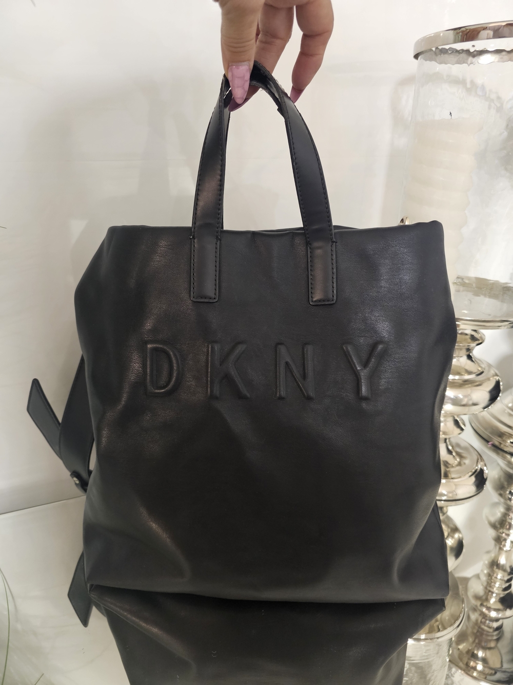 DKNY Black Leather Tote Bag
